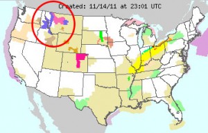 Areas currently under winter watches and warnings 14 Nov 2011